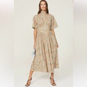 ROSETTA GETTY Gathered Paisley Print Midi Dress Midi Mock Neck Modest Size Small